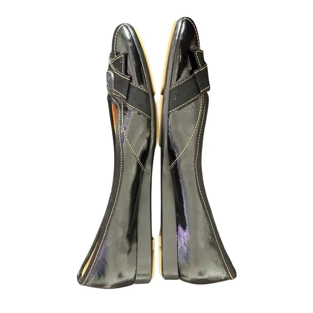 Salvatore Ferragamo Black Patent Ribbon Logo Flats Size 7 1/2